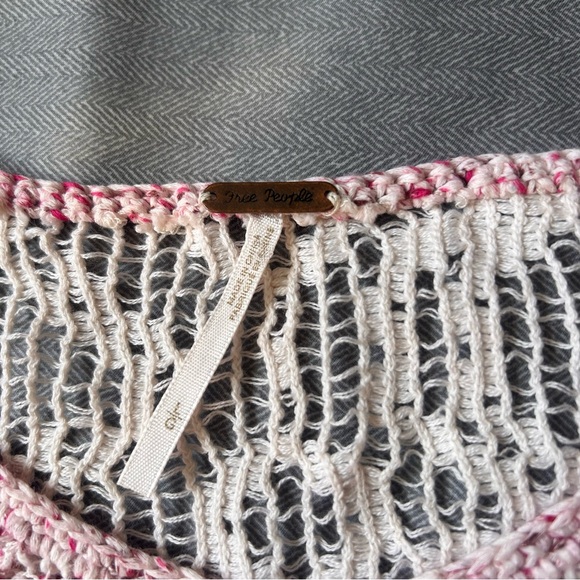 Free People Poppyseed Marled Knit Sheer Lace Back V Neck Pullover Sweater Sz L/G - Picture 6 of 13